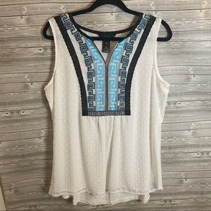 🐝 Ali Miles White and Blue Textured Tank Top